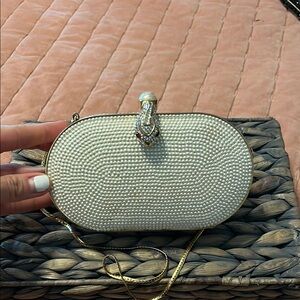 Judith Leiber Pearl and Gold Snake Clutch